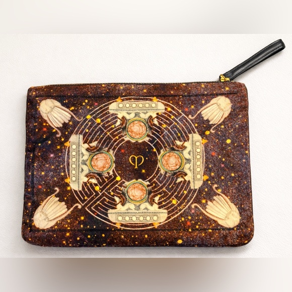 Swash London Art Print Wristlet Clutch Leather Trim 100% Cotton Designer Pouch